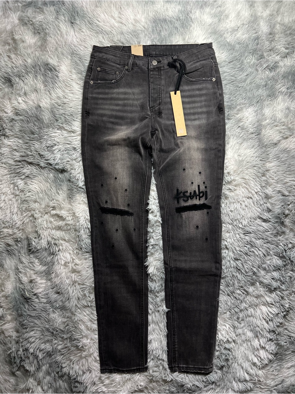 Ksubi Black Washed Skinny Jeans with Distressed Accents